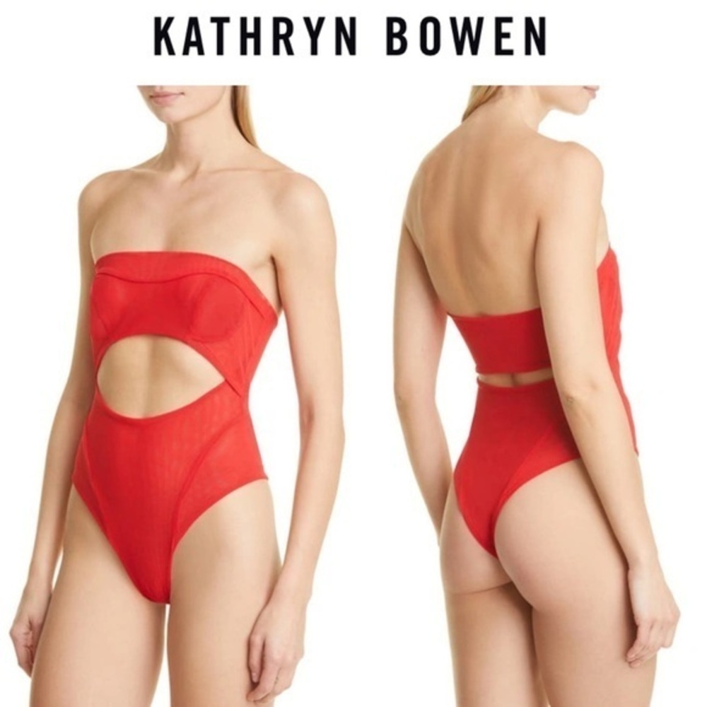 Kathryn Bowen Cutout Strapless Mesh Bodysuit sz 10 in Red 375$